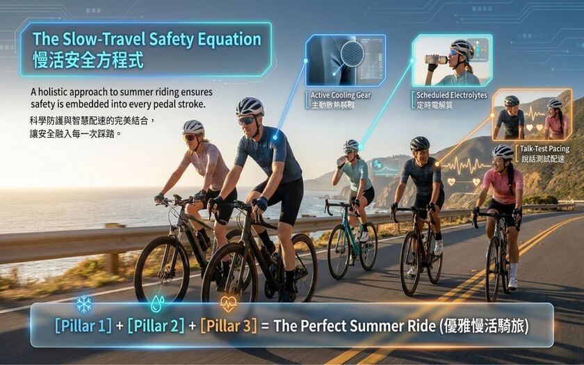 運動與健康,山海戀單車,身心健康,單車旅遊,壯世代學堂,慢旅,科學補給,熟齡生活,夏日騎行,抗暑安全,防曬裝備,運動補水,心率配速,SmartFuelingforCyclists,Ebike,SlowTravel,CyclingTravel,Active Aging Lifestyle,ActiveAgingLifestyle,CyclingHeatSafetyGuide