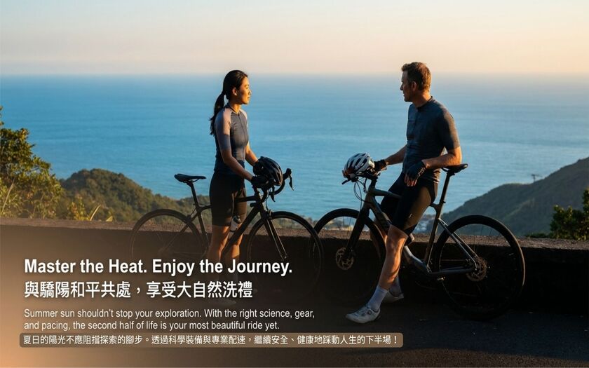 運動與健康,山海戀單車,身心健康,單車旅遊,壯世代學堂,慢旅,科學補給,熟齡生活,夏日騎行,抗暑安全,防曬裝備,運動補水,心率配速,SmartFuelingforCyclists,Ebike,SlowTravel,CyclingTravel,Active Aging Lifestyle,ActiveAgingLifestyle,CyclingHeatSafetyGuide