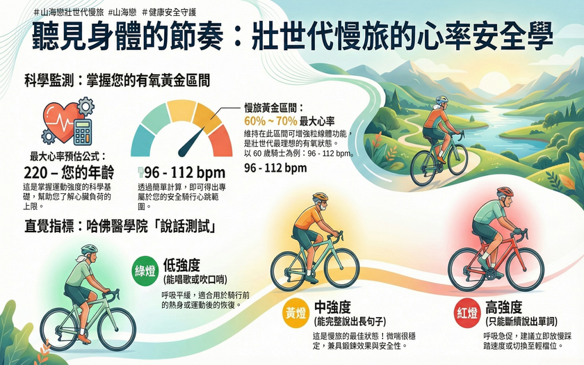 運動與健康,山海戀單車,身心健康,單車旅遊,壯世代,慢旅,健康安全守護,心律管理,說話測試,TalkTest,BikeTour,Ebike,SlowTravel,CyclingTravel