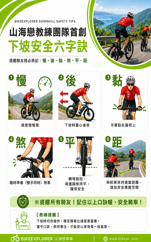 山海戀教練獨創的下坡安全六字訣慢後黏煞平距